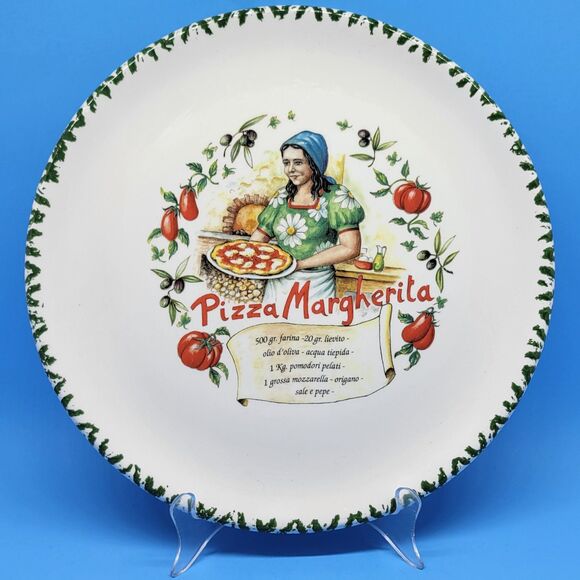 C M.S. Italy Hand Painted 12" Round  Pizza Margherita Pizza Platter - Picture 1 of 12